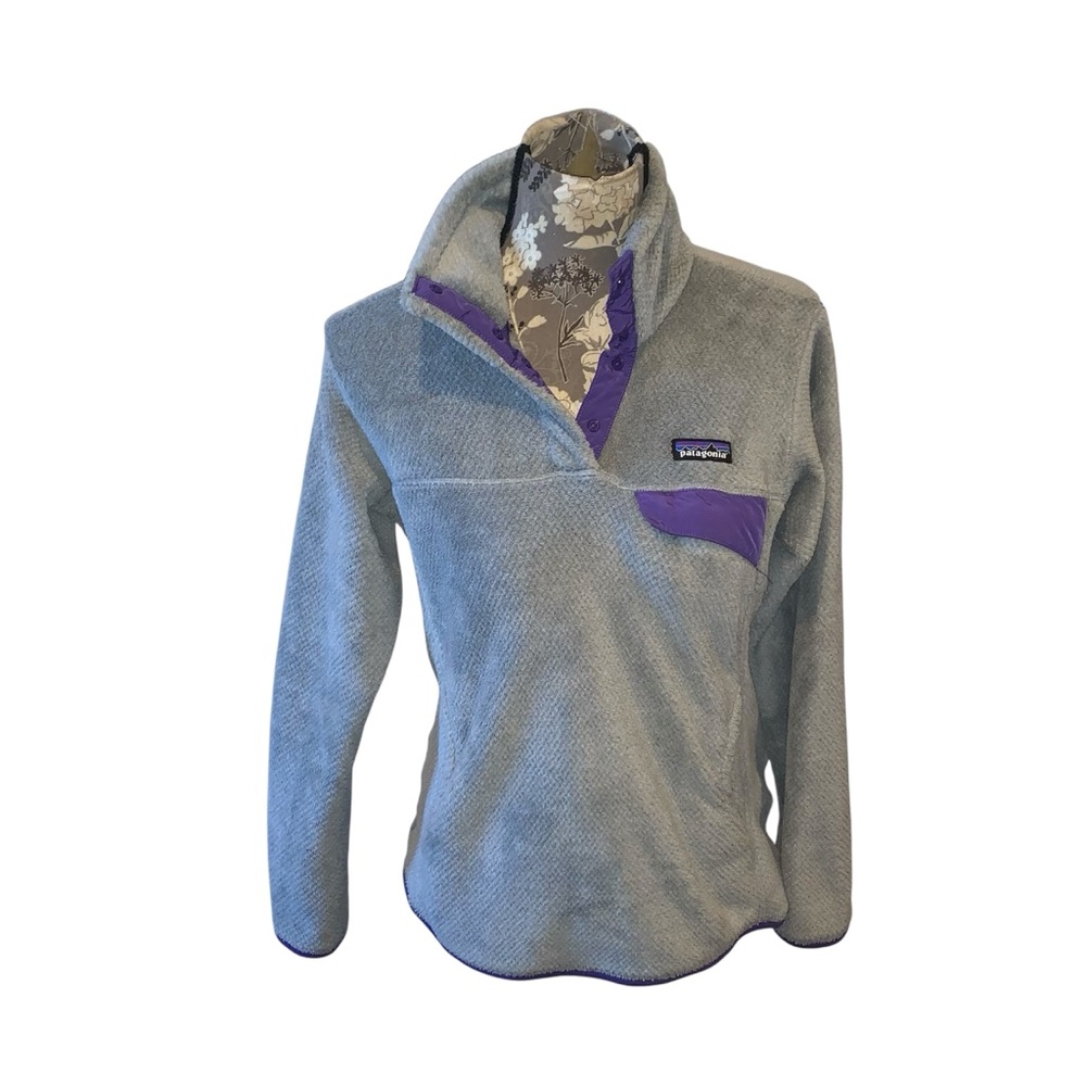 PATAGONIA Re/Tool Snap-t Gray Fleece Pulliver with Purple Accents medium